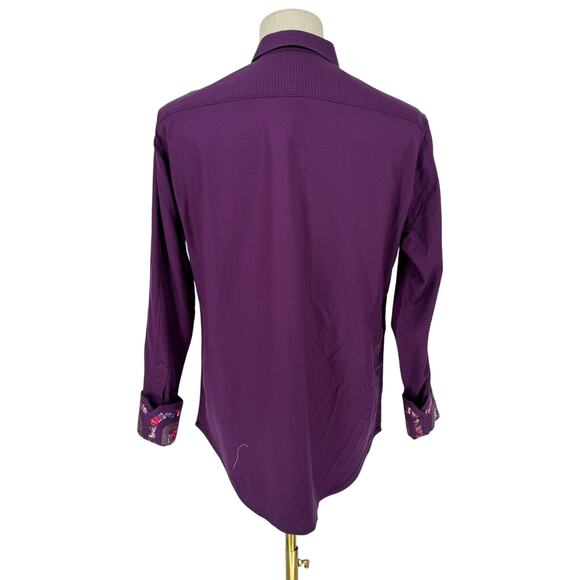 Robert Graham Woven Button Front Long Sleeve Shirt Hearst Houndstooth Berry M - Picture 2 of 10